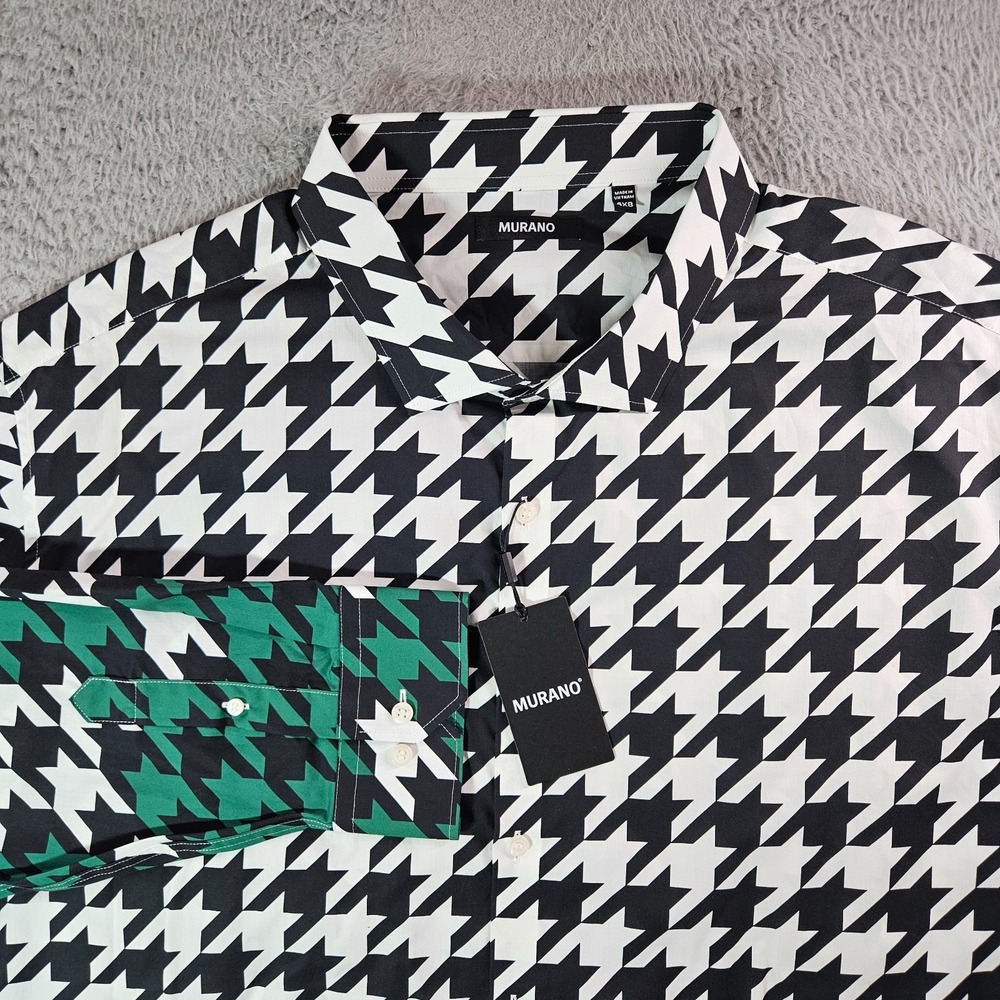 NEW Murano Shirt Men 4XB Button Up Geometric Print White‎ Black Green
